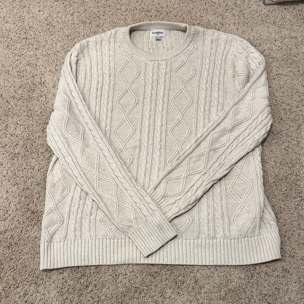 Goodfellow & Co Men's Cream Cable Knit Crewneck Sweater